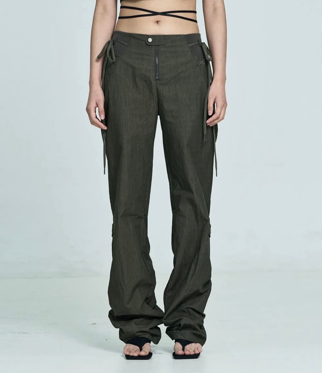 셋업이엑스이 Leg string vintage track pants 카키 상품이미지1