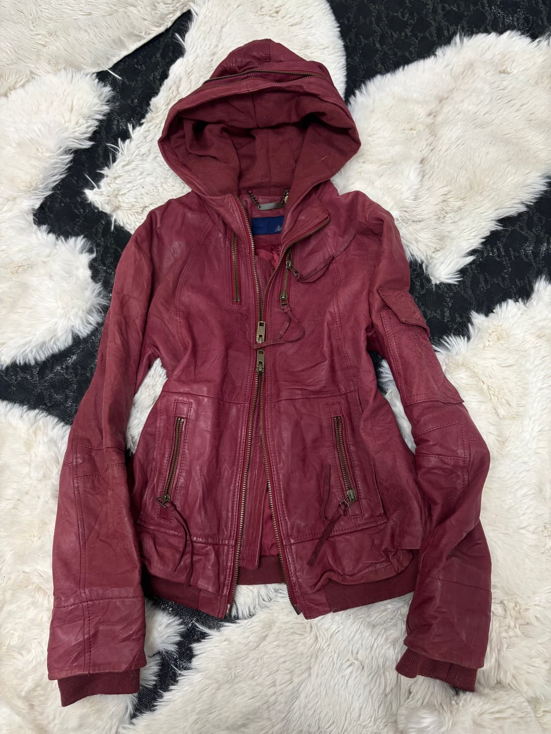 [2000s Avirex]Burgundy Zip Hoodie SheepS 상품이미지6