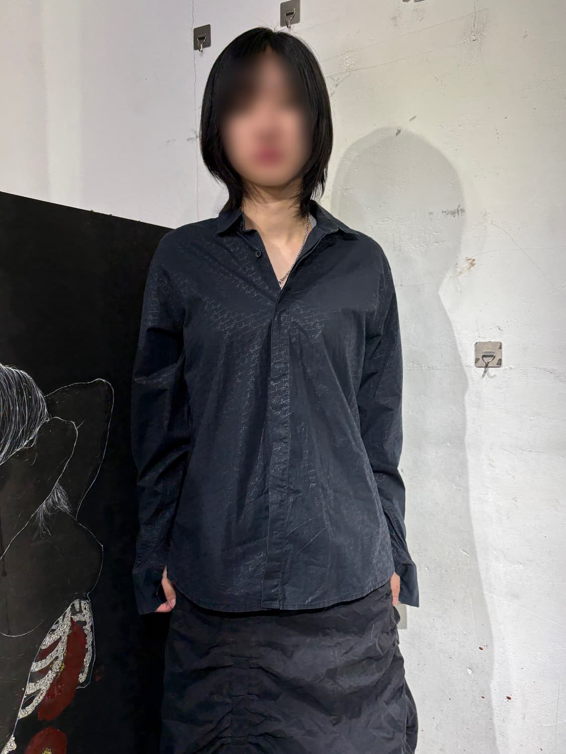 아르마니 익스체인지 패턴 셔츠 고딕 블랙 오버핏 셔츠 M 상품이미지2