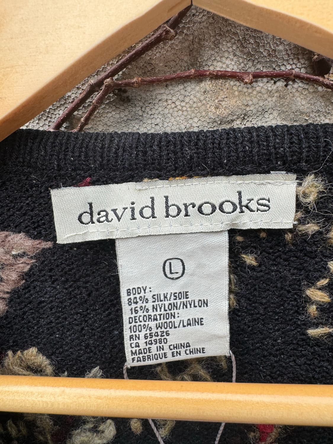 데이비드 브룩스 실크 니트 빈티지 울 자수 가디건 L 상품이미지4