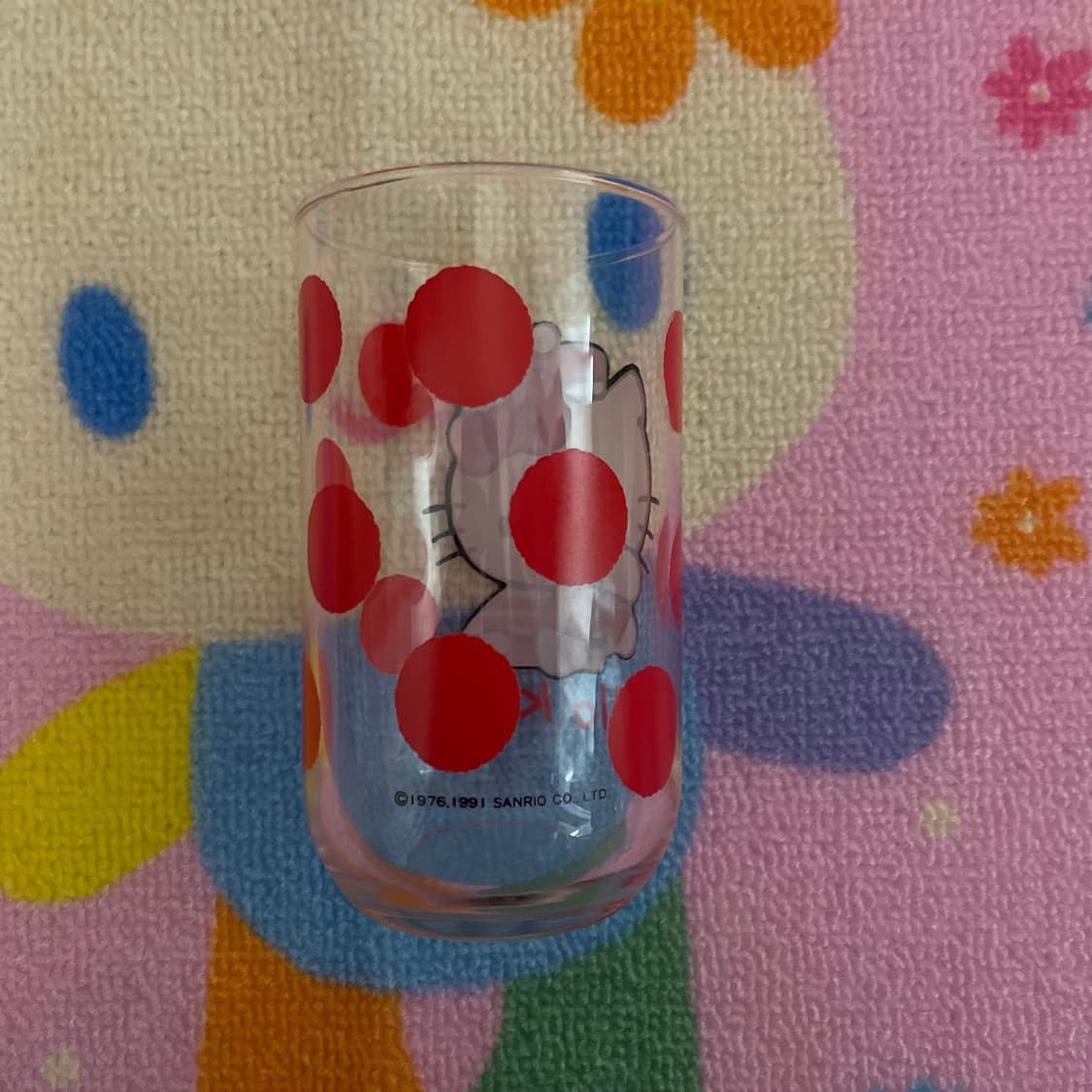 [새상품] 91년도 산리오 고전 키티 컵 땡땡이 키티 유리컵 상품이미지2