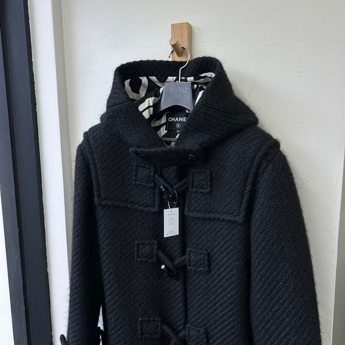 16274 - 21F/W 샤넬 알파카 울 블랙 후디드 더플 코트 상품이미지1