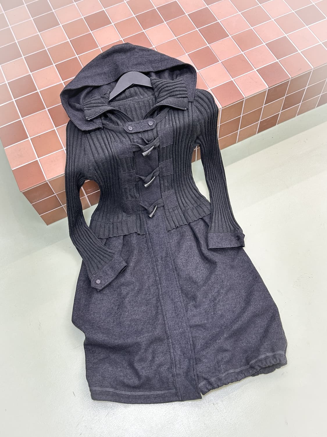 duffle hood knit/wool zip jacket(gray) 상품이미지2