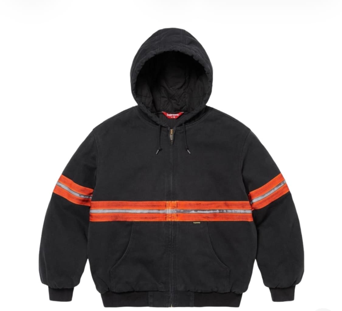 슈프림 리플렉티브 스트라이프 후드 워크 자켓 블랙 - 24FW 상품이미지1