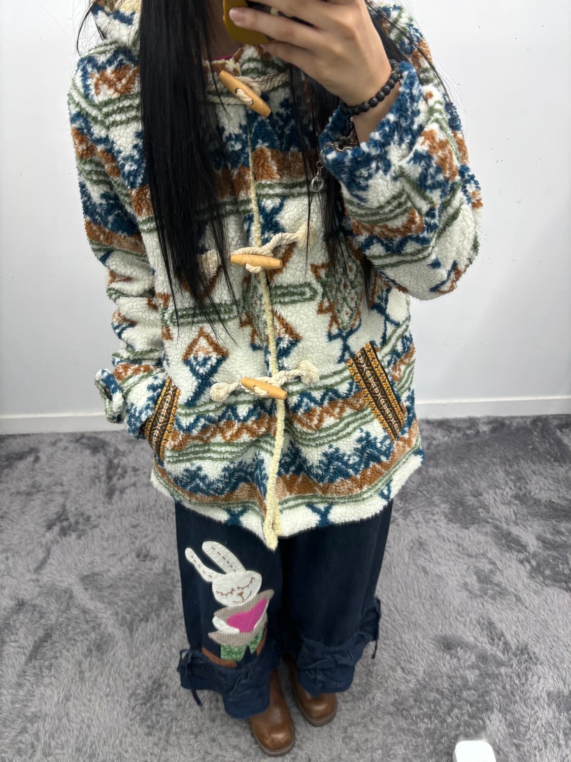 래빗 프릴 데님 스커트 팬츠 상품이미지4