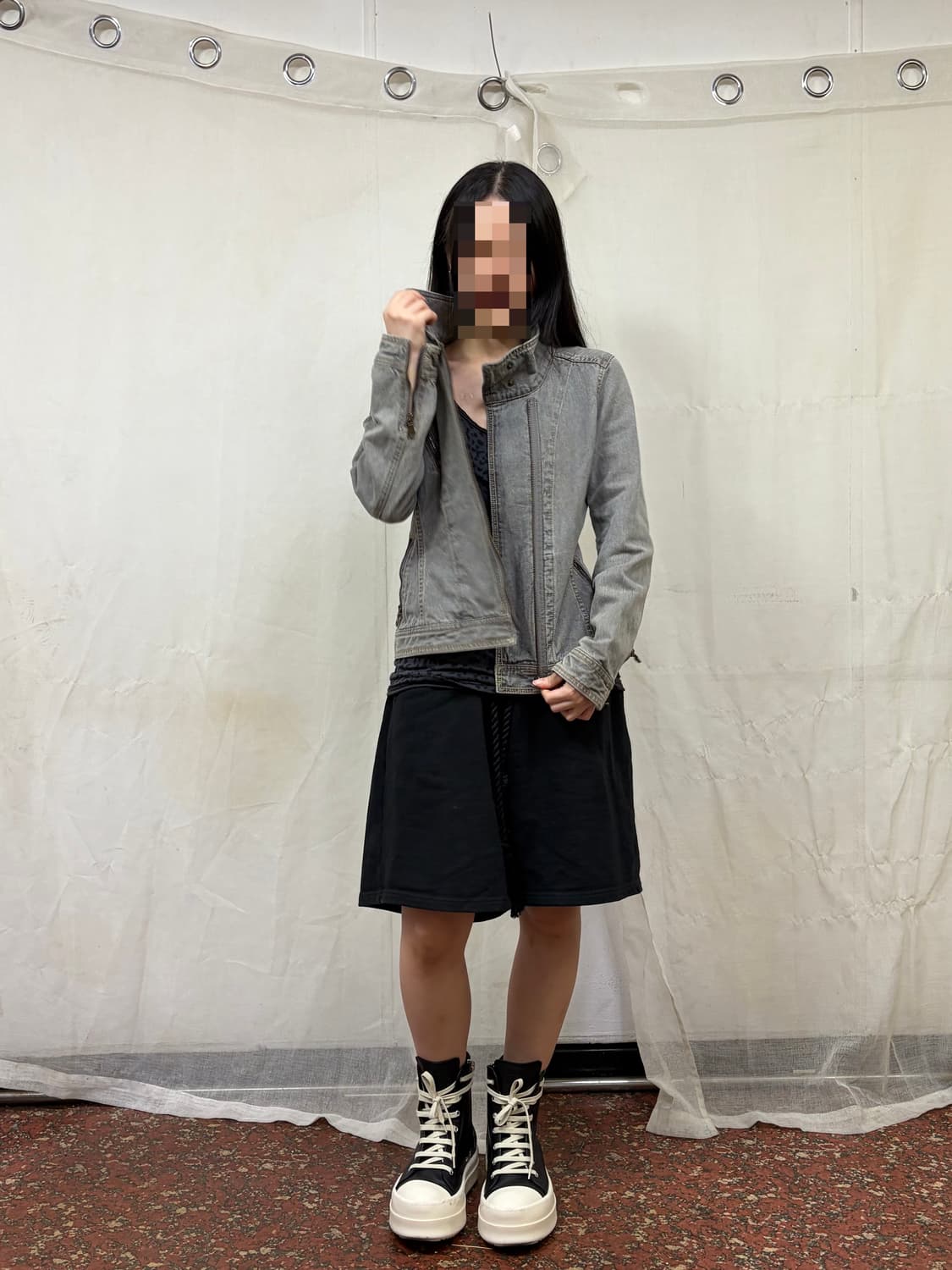 꼼사이즘 워싱 데님 하이넥 라이더 자켓 L 상품이미지8