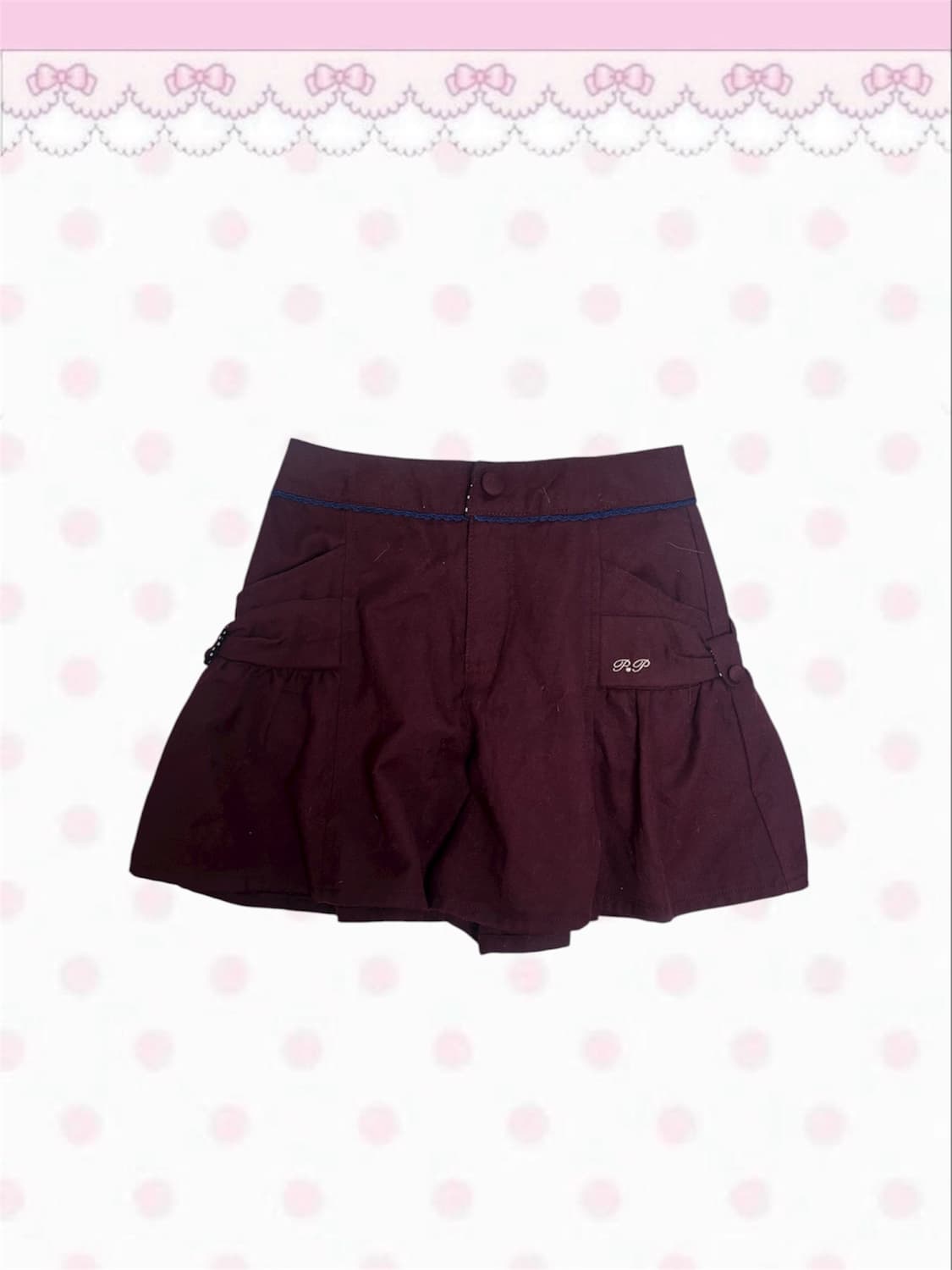 빈티지 pom ponette 폼포넷 체리 버건디 리본 큐롯 팬츠 상품이미지1