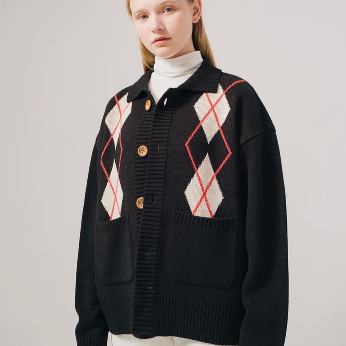 메인부스 Argyle Cardigan(BLACK) 상품이미지5