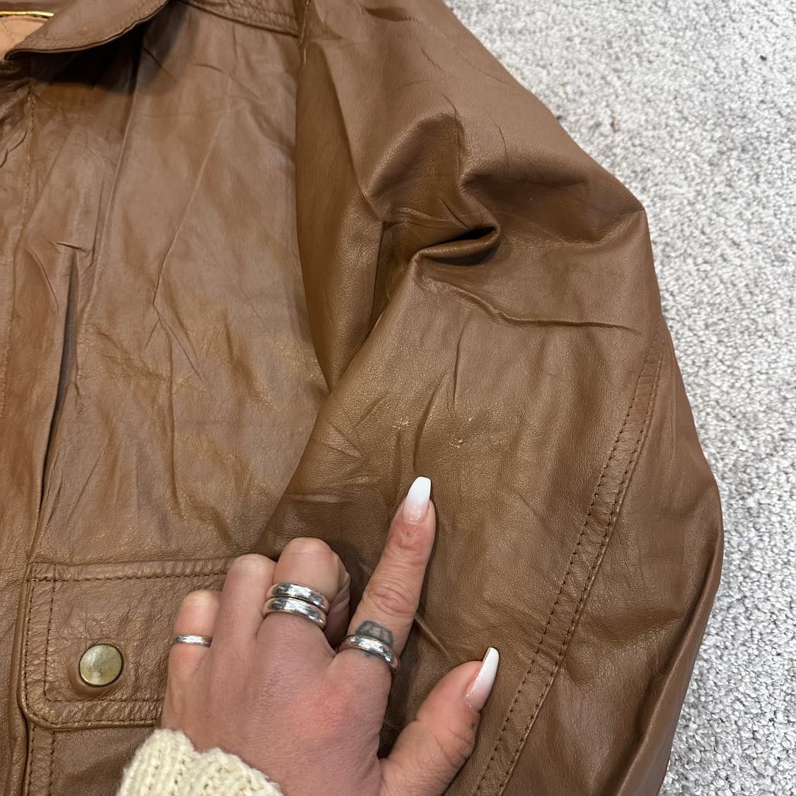 빈티지 브라운 소가죽 봄버 자켓L 상품이미지7