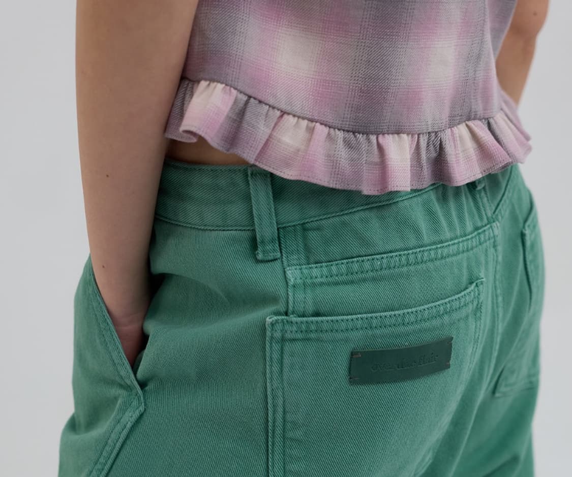 오버듀플레어 커브드 데님 팬츠_민트 상품이미지2