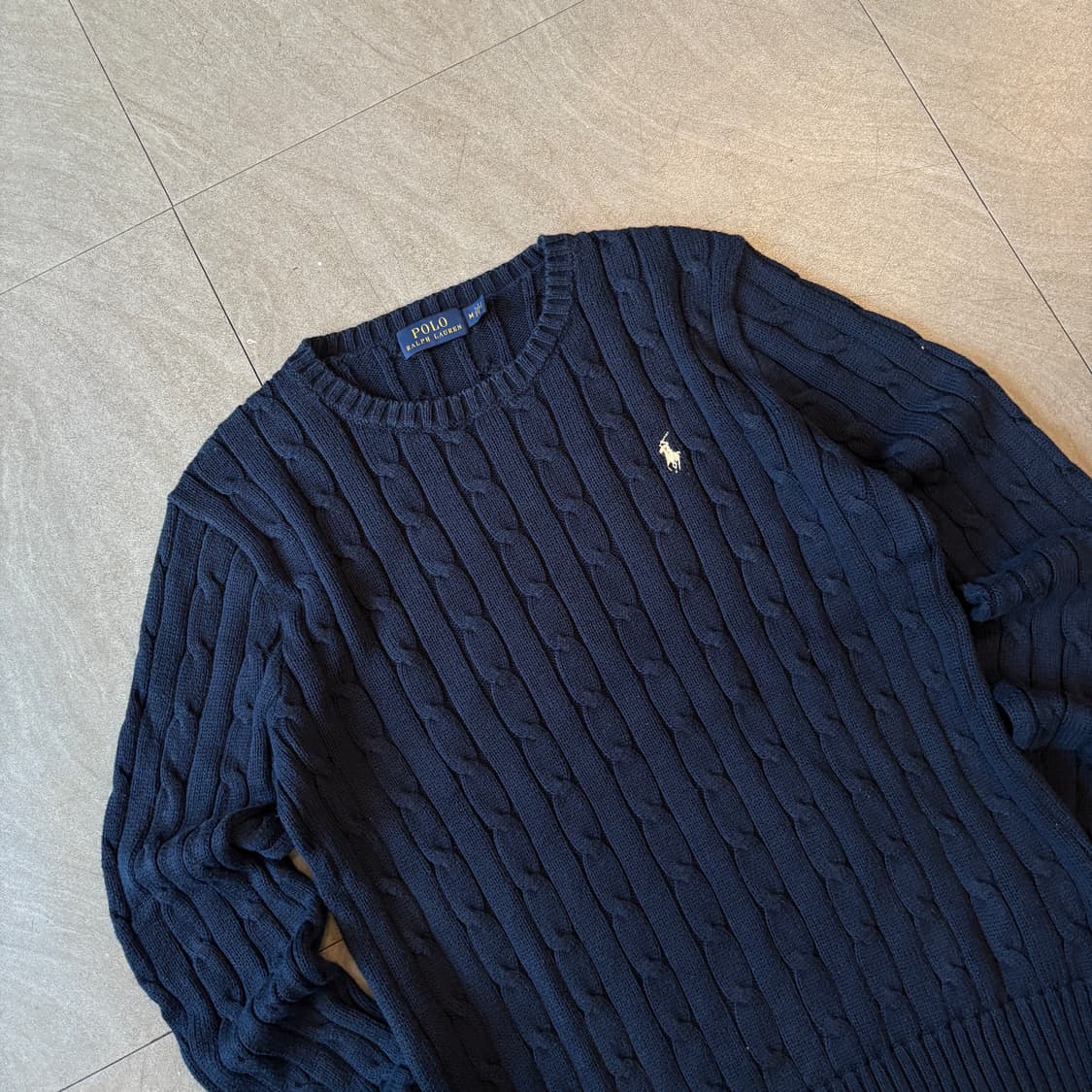 폴로 정품 네이비 코튼 꽈배기 니트 상품이미지2