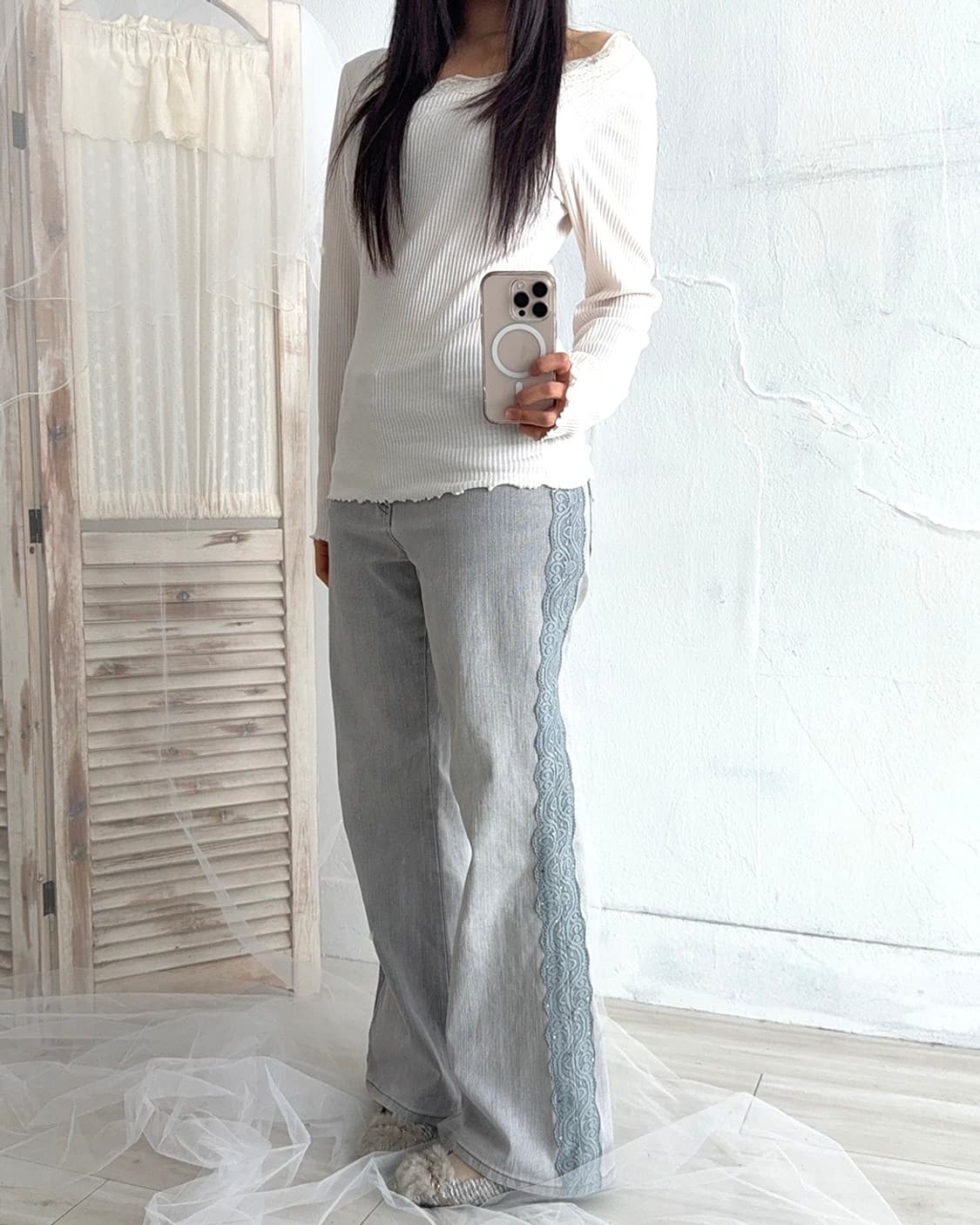 Lace Point Ivory Long Sleeve 상품이미지5