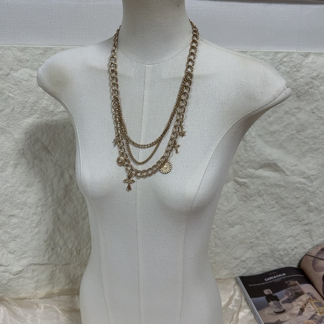 빈티지 중세 십자가  쿠바체인 레이어드 목걸이 상품이미지1