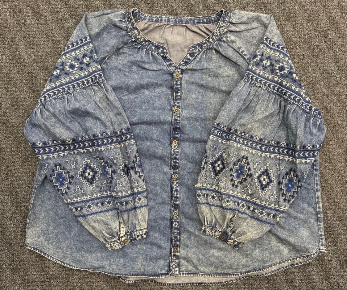 TITICACA 빈티지 나바호 패턴 데님 블라우스 셔츠 상품이미지1