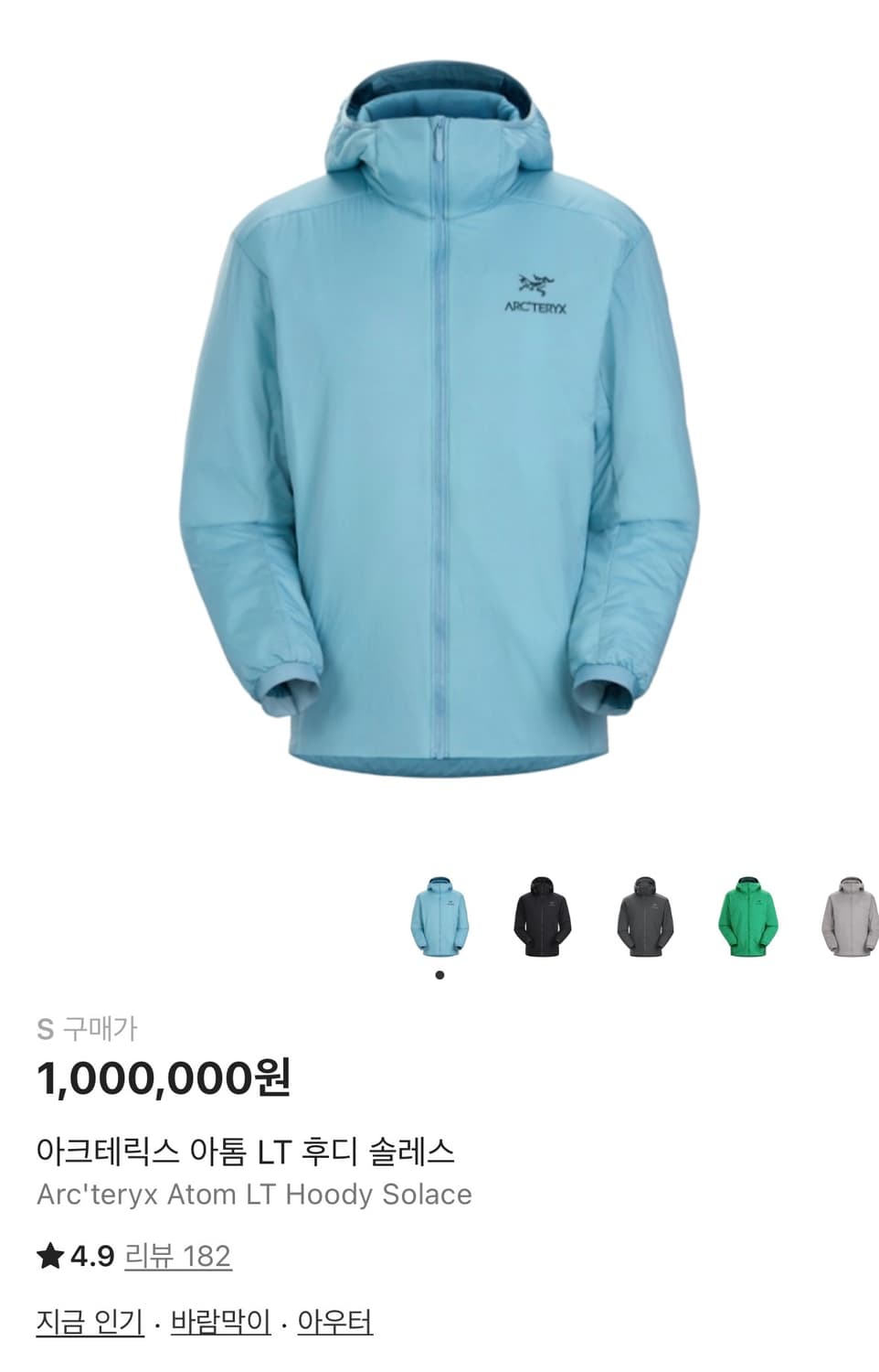 [S] 아크테릭스 아톰 LT 후디 솔레스 상품이미지1