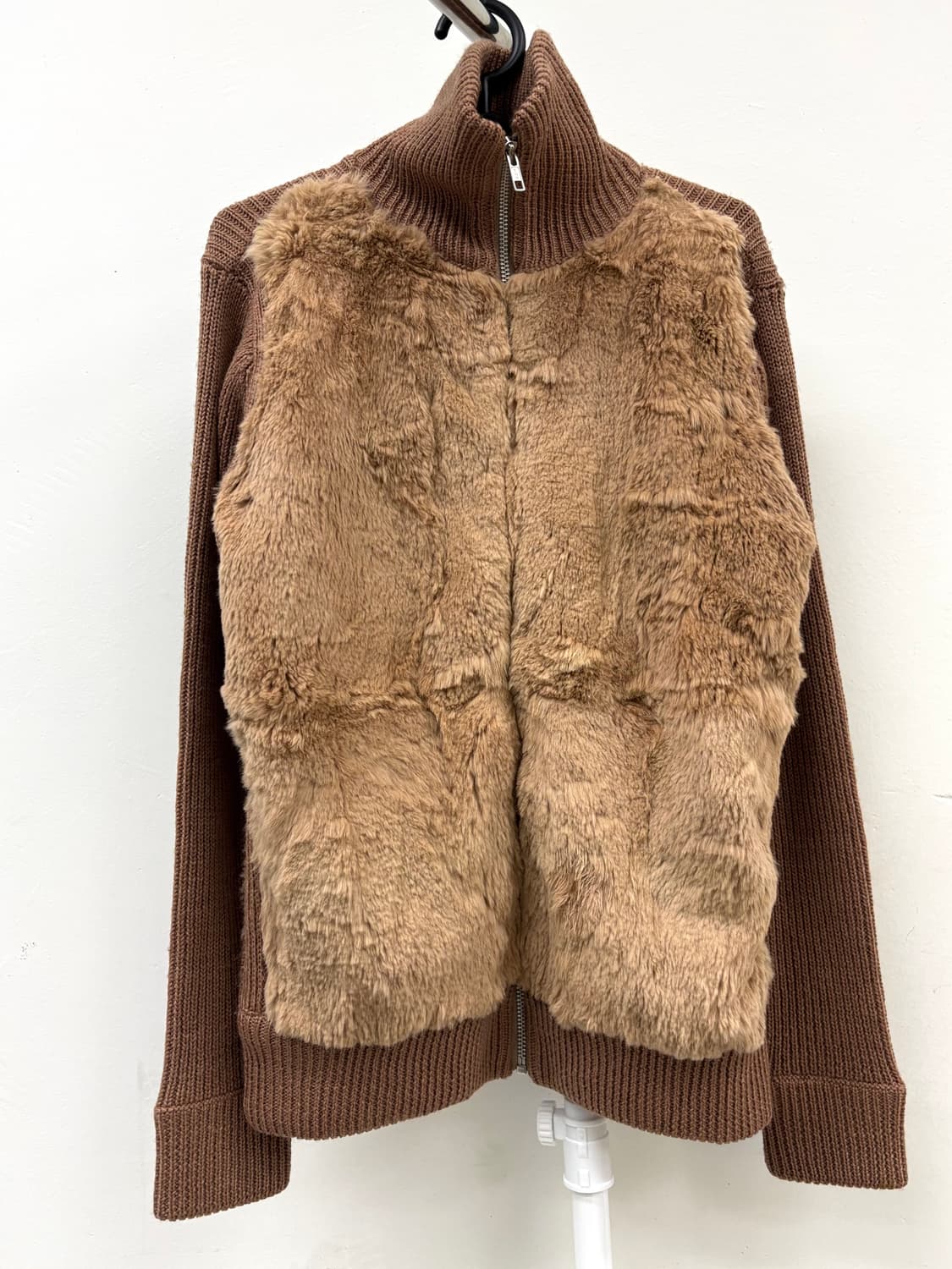 브라운 하이넥 퍼 니트 집업 y2k 상품이미지5