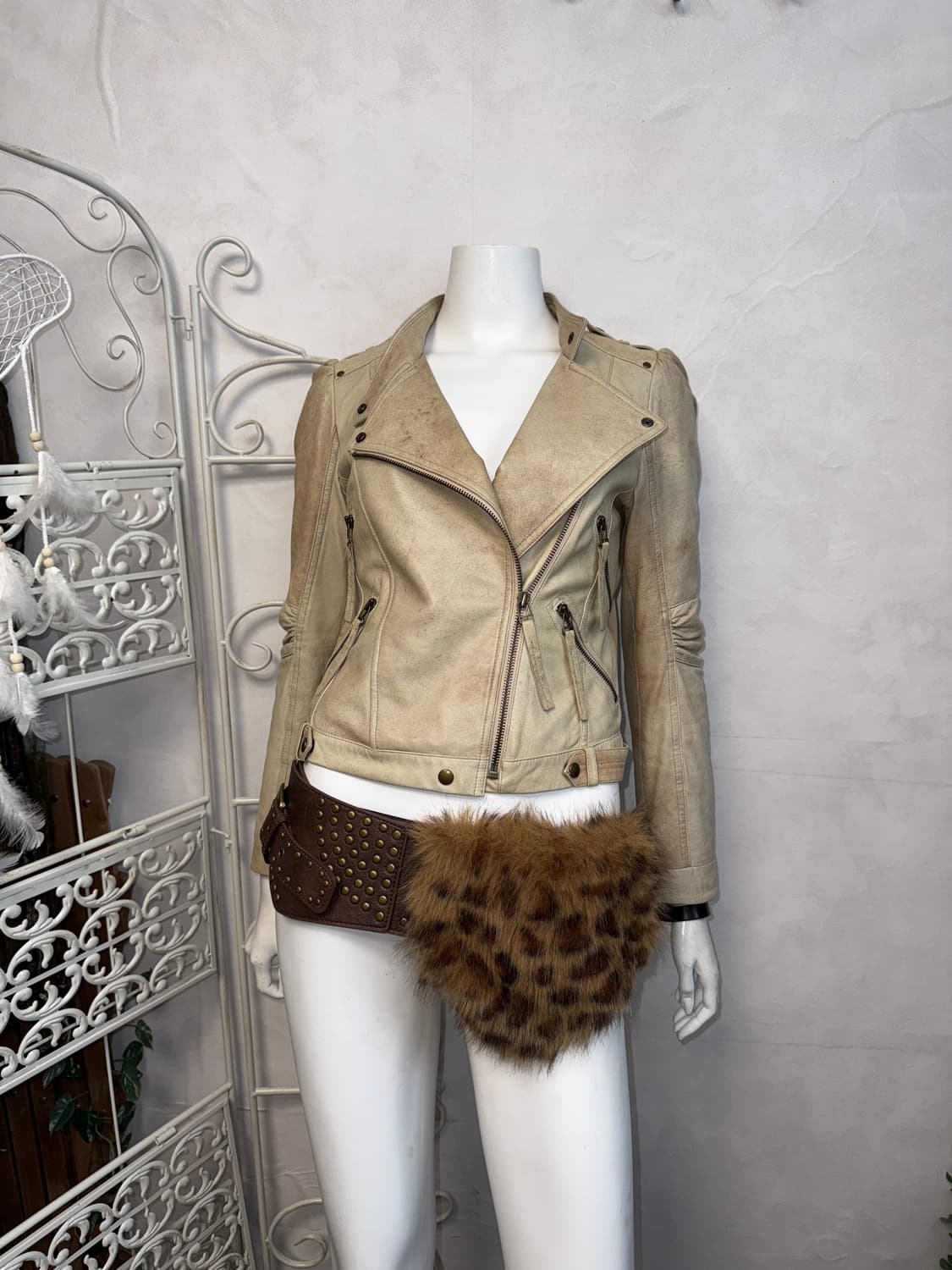 Ivory beige lamb skin shirring zipper jk 상품이미지4