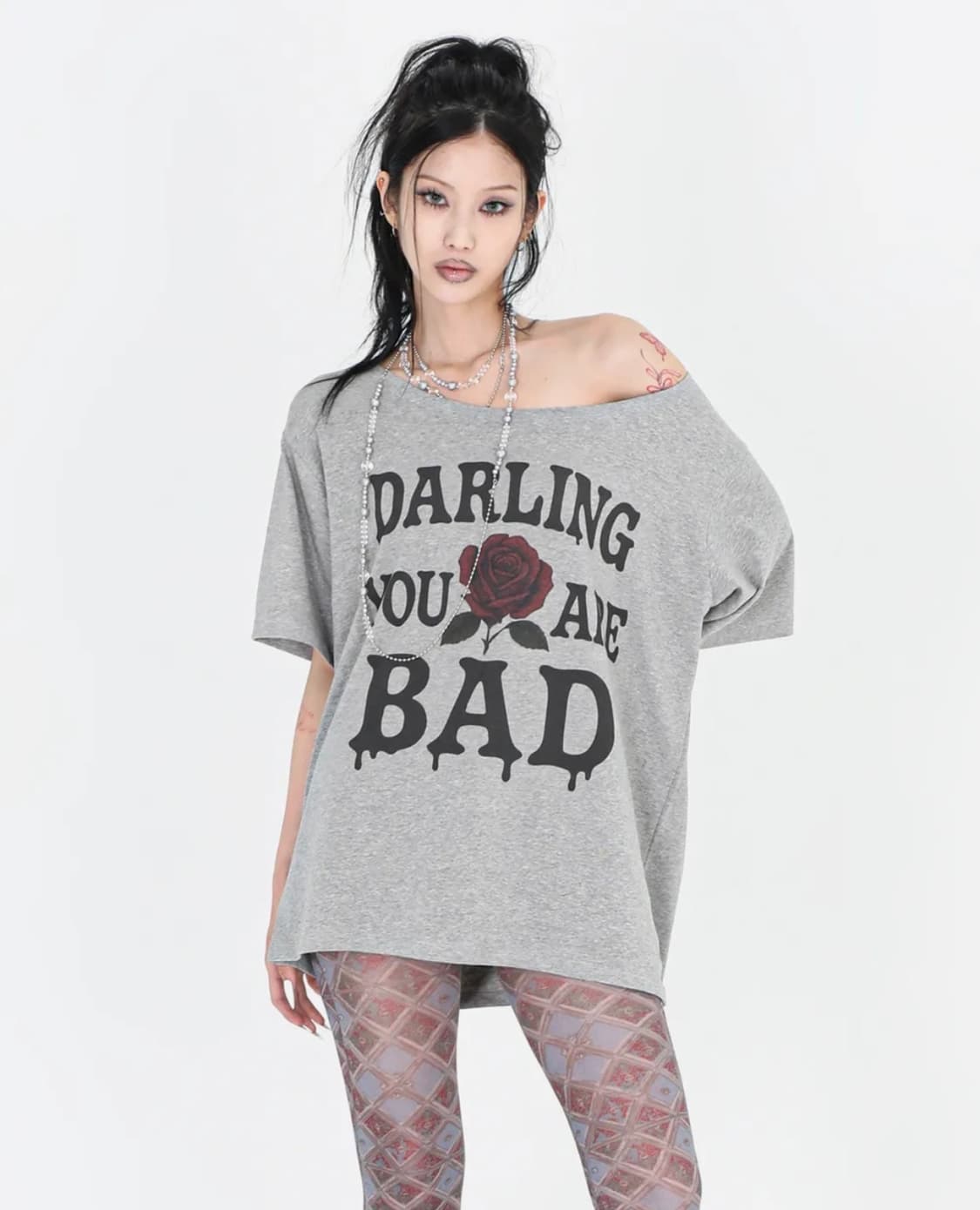 달링유어배드 MELTING ROSE TEE GREY 상품이미지1