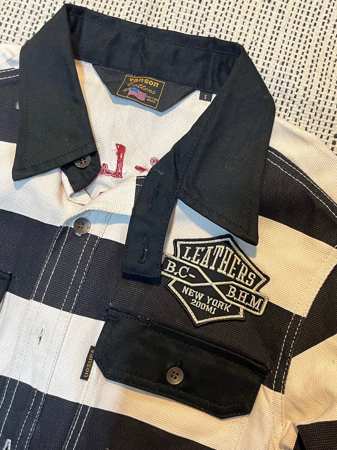 밴슨 레더 스트라이프 자켓 상품이미지2