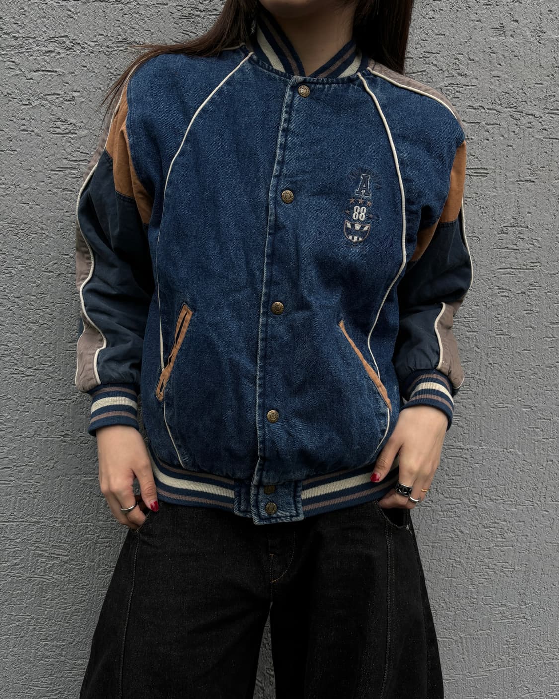90s vintage denim varsity jacket 상품이미지3