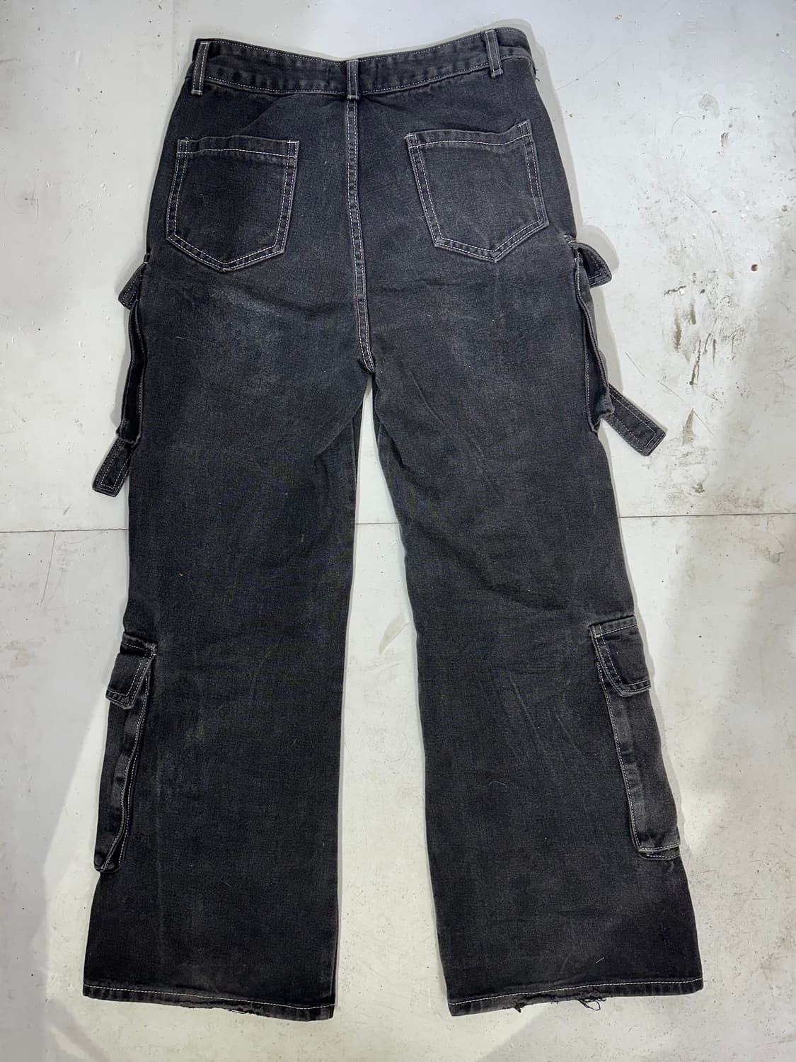 Poem 빈티지 흑청 멀티 포켓 유틸리티 와이드 카고 데님 팬츠 L 상품이미지5