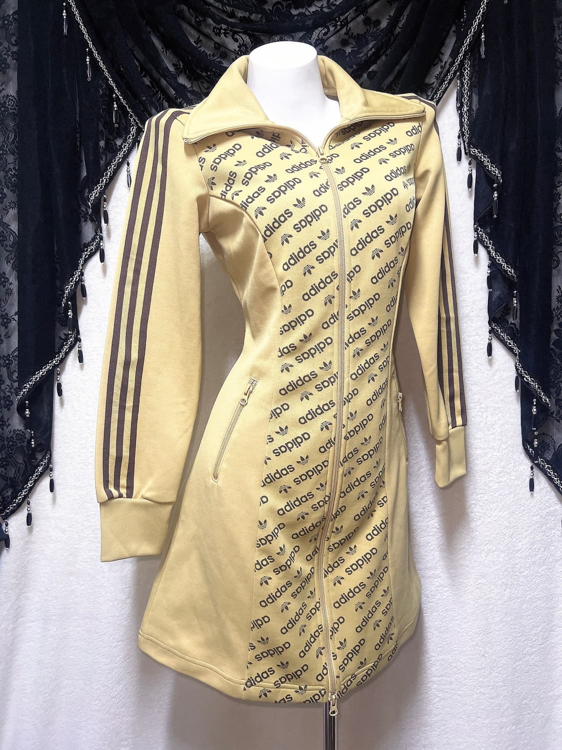 아디다스 베이지 브라운 져지 저지 집업 투웨이원피스 삼선 트랙 올드스쿨 상품이미지2