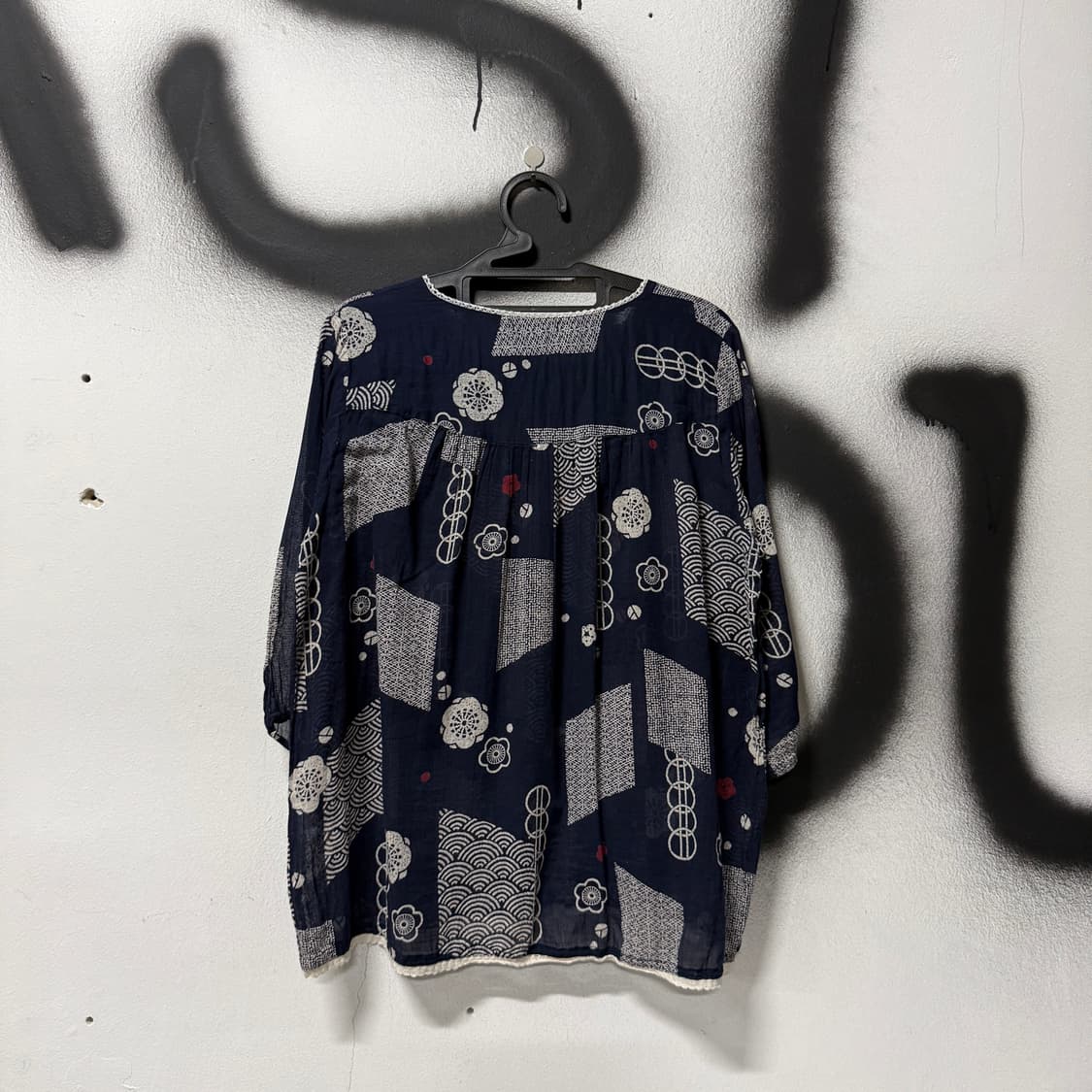 VTG 빈티지 오리엔탈 동양풍 패턴 핀턱 블라우스 상품이미지2