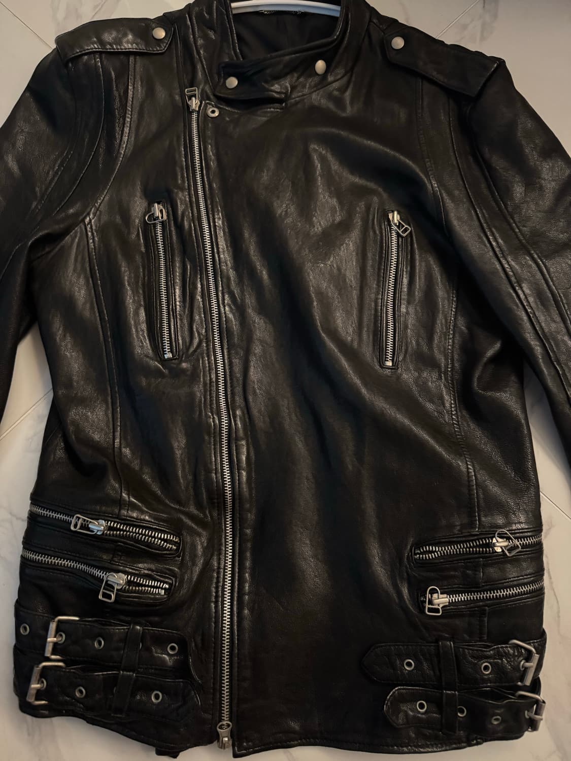 레더 램스킨 바이커 사선 지퍼 디테일 절개 라이더 가죽자켓 상품이미지1