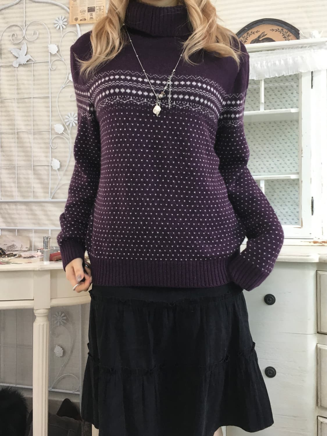 일본빈티지 퍼플 노르딕 풀오버 니트 상품이미지4
