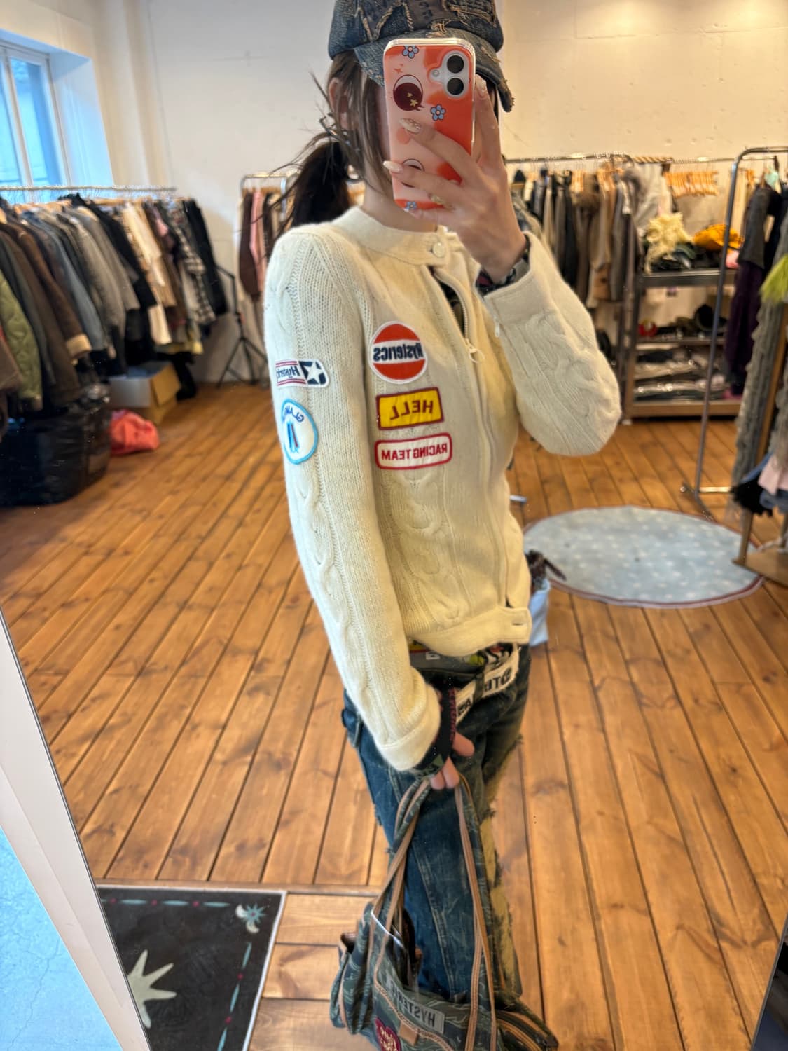 히스테릭글래머 크림 패치 니트 바이커 집업 상품이미지3