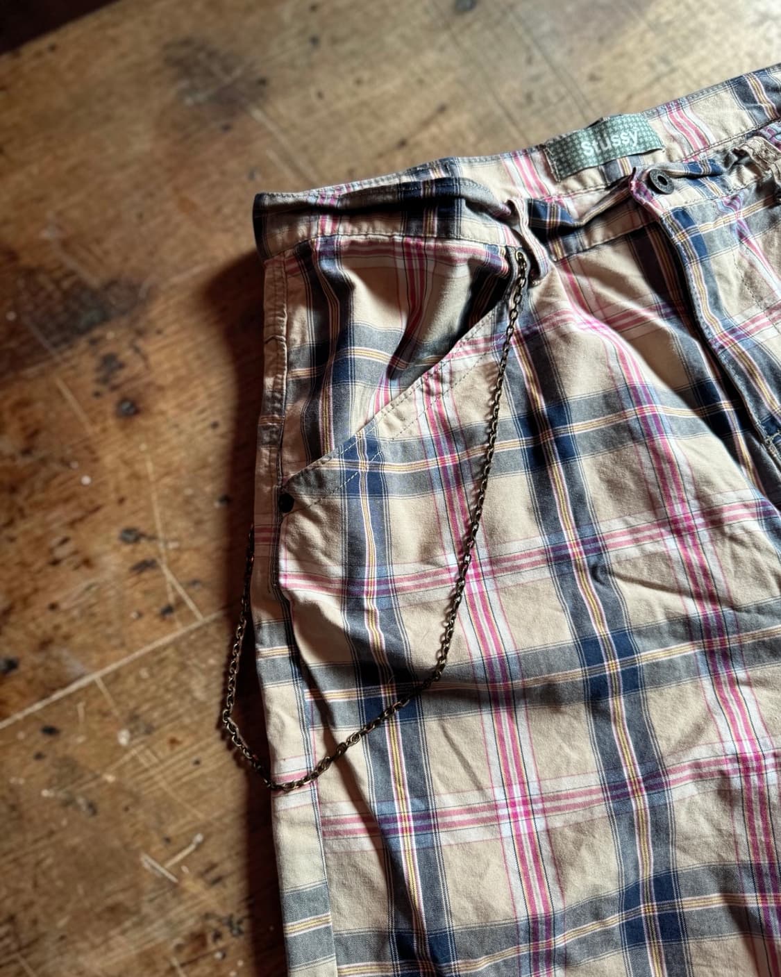 90s~00s 올드 스투시 샤크마우스 체크 반바지 (바지체인 달려있음) 상품이미지4