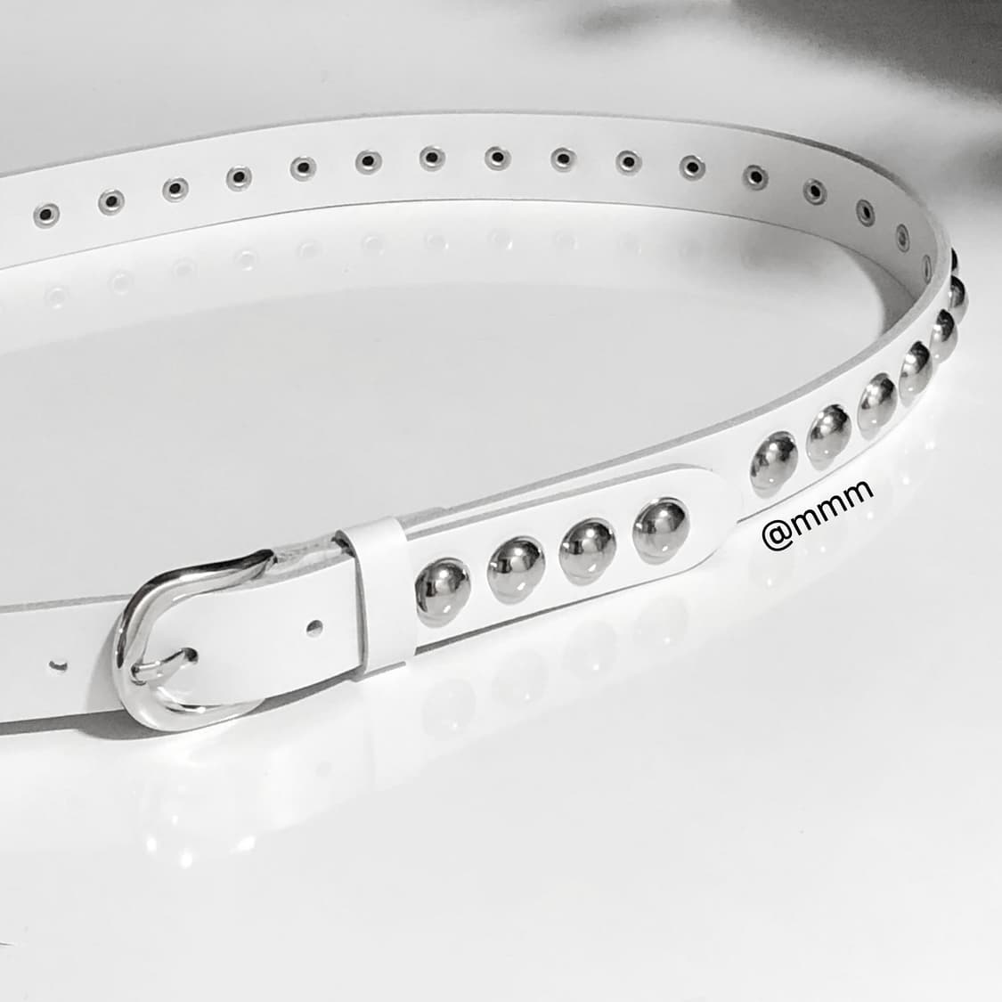 [Unisex] 빅볼 스터드 리얼가죽 벨트 화이트 상품이미지6