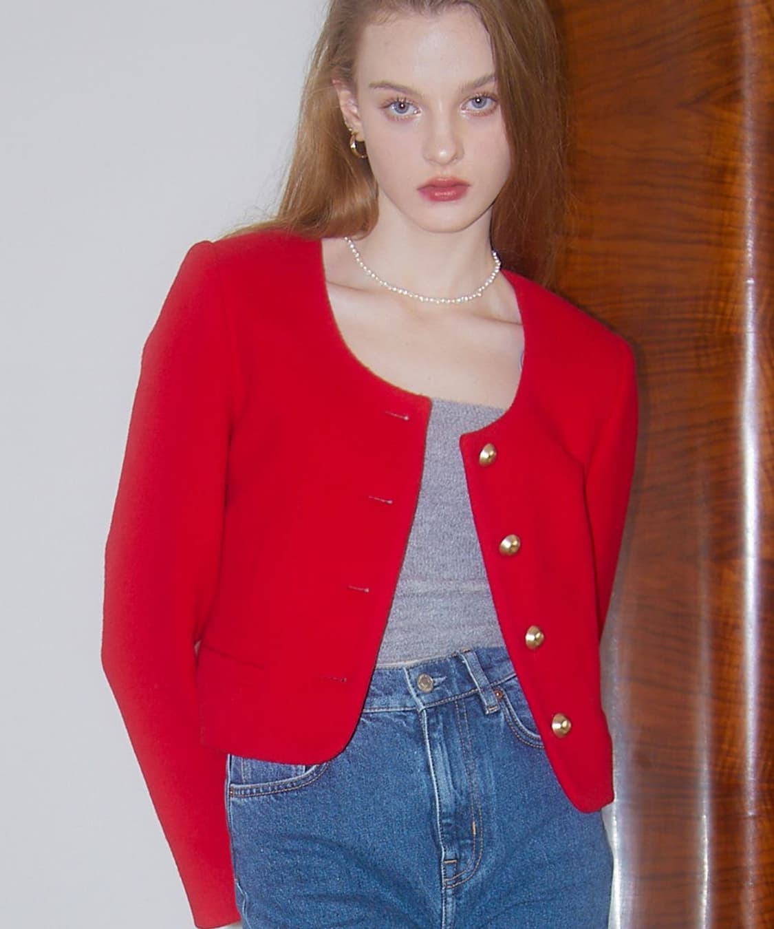 vem.ver 크롭 자켓 레드 상품이미지1