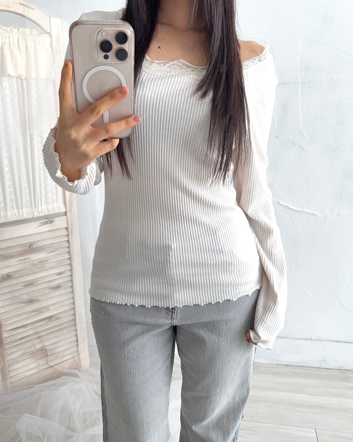 Lace Point Ivory Long Sleeve 상품이미지2