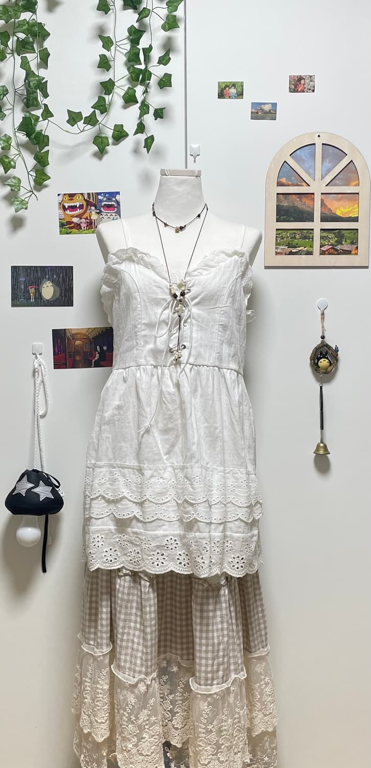 펀칭 나시 세트 #모리걸 #모리걸세트 #잔꽃 #펀칭 #레이스 #롱스커트 상품이미지3