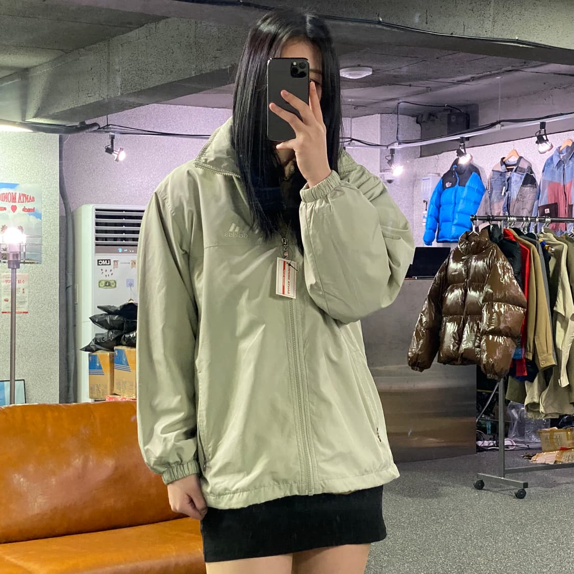 아디다스 스몰로고 아이보리 후드 바람막이 자켓 B4107 상품이미지1