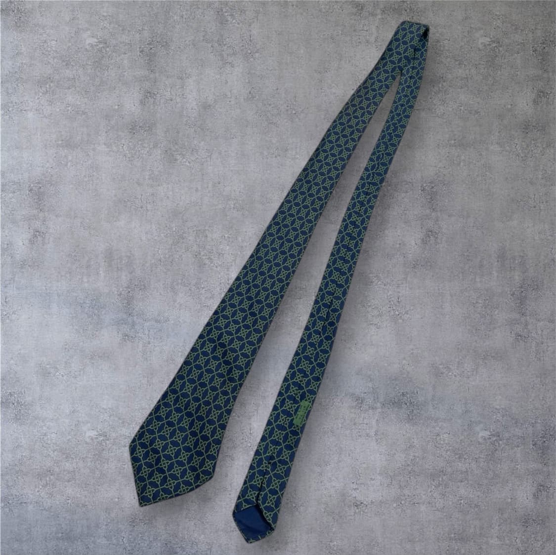 에르메스 Hermes 네이비 그린 셀틱 매듭 패턴 실크 넥타이 상품이미지2