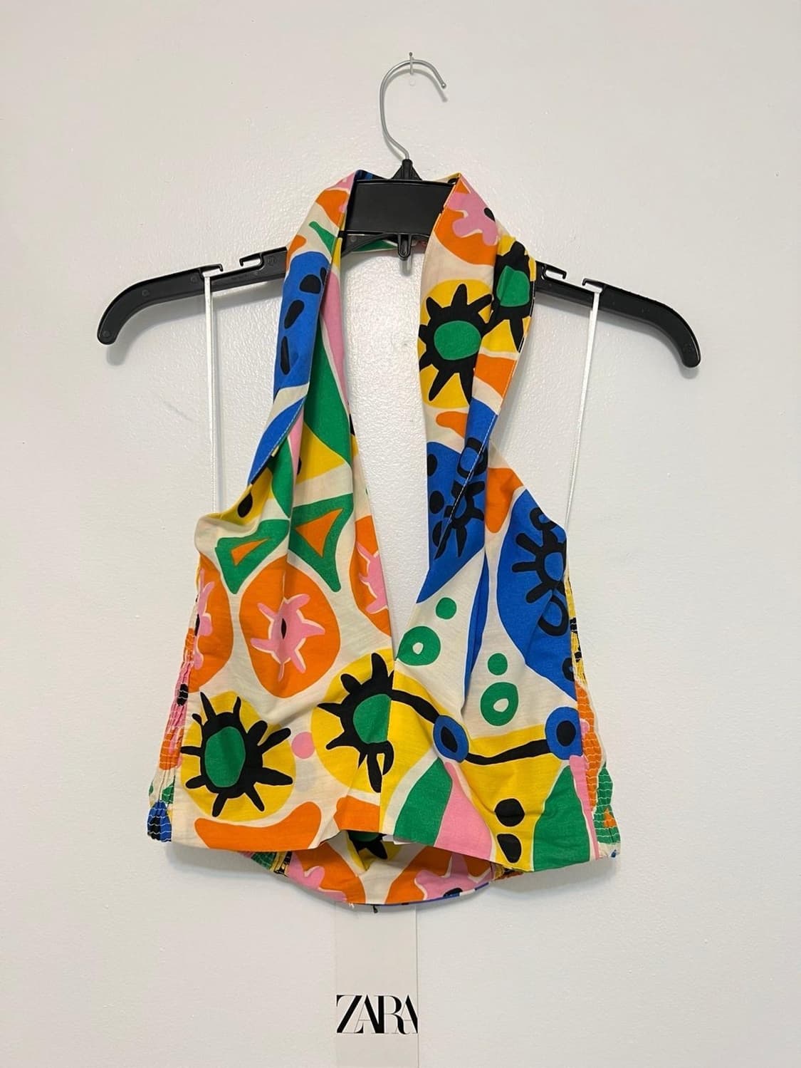 자라 코튼 홀터넥 슬리브리스 프린팅 탑 M 새상품 상품이미지3