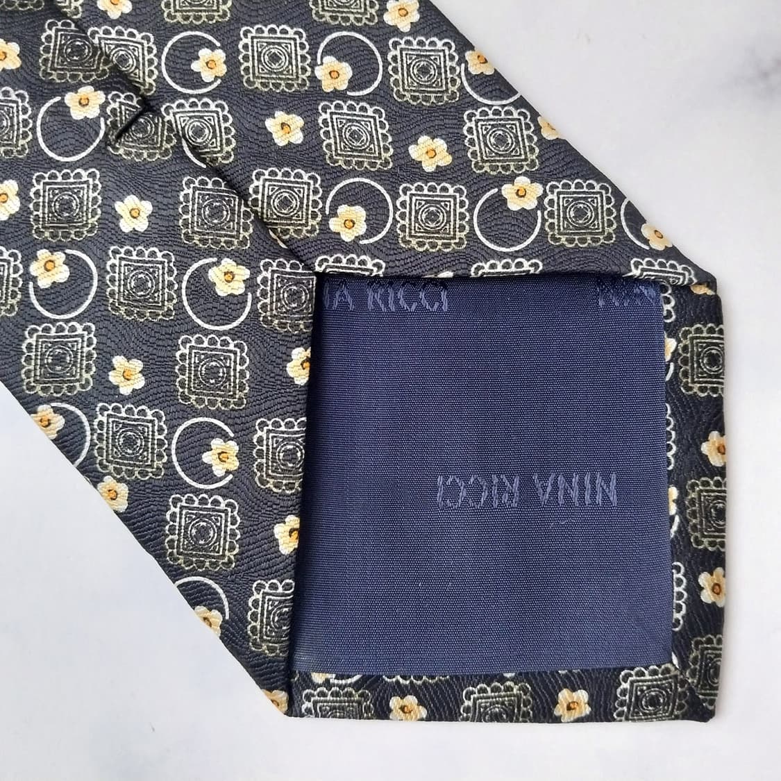 니나리치 실크 블랙 패턴 넥타이 9.9cm A+등급 K2250 상품이미지8