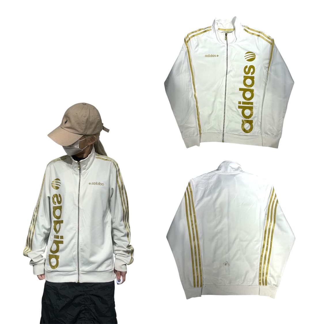 아디다스 화이트 골드 빅 로고 삼선 트랙탑 져지 M 상품이미지1