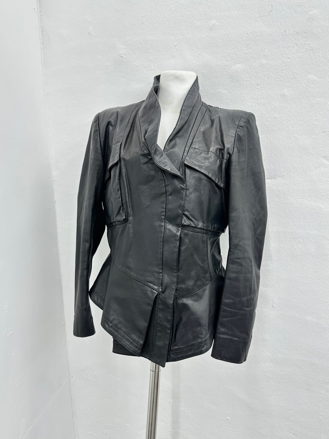 Asymmetric drape leather jacket  상품이미지2