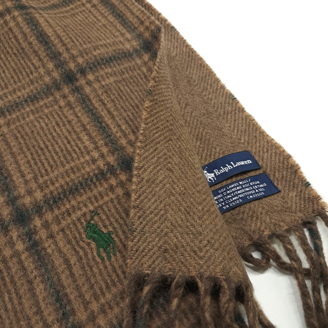 MX185 폴로 랄프로렌 브라운 체크 헤링본 램스울 양면 목도리 머플러 상품이미지4