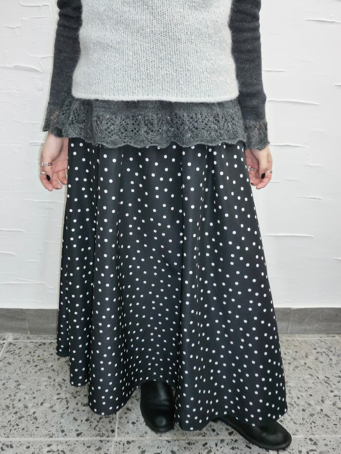Dot black long flare skirt 상품이미지3