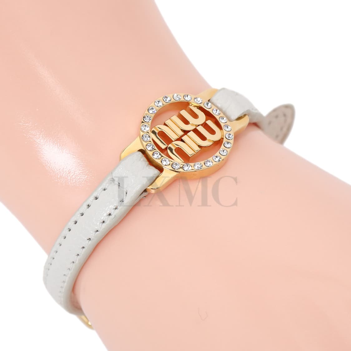 미우미우 크리스탈 로고 마드라스 팔찌 화이트 가죽팔찌 5IB398 상품이미지9