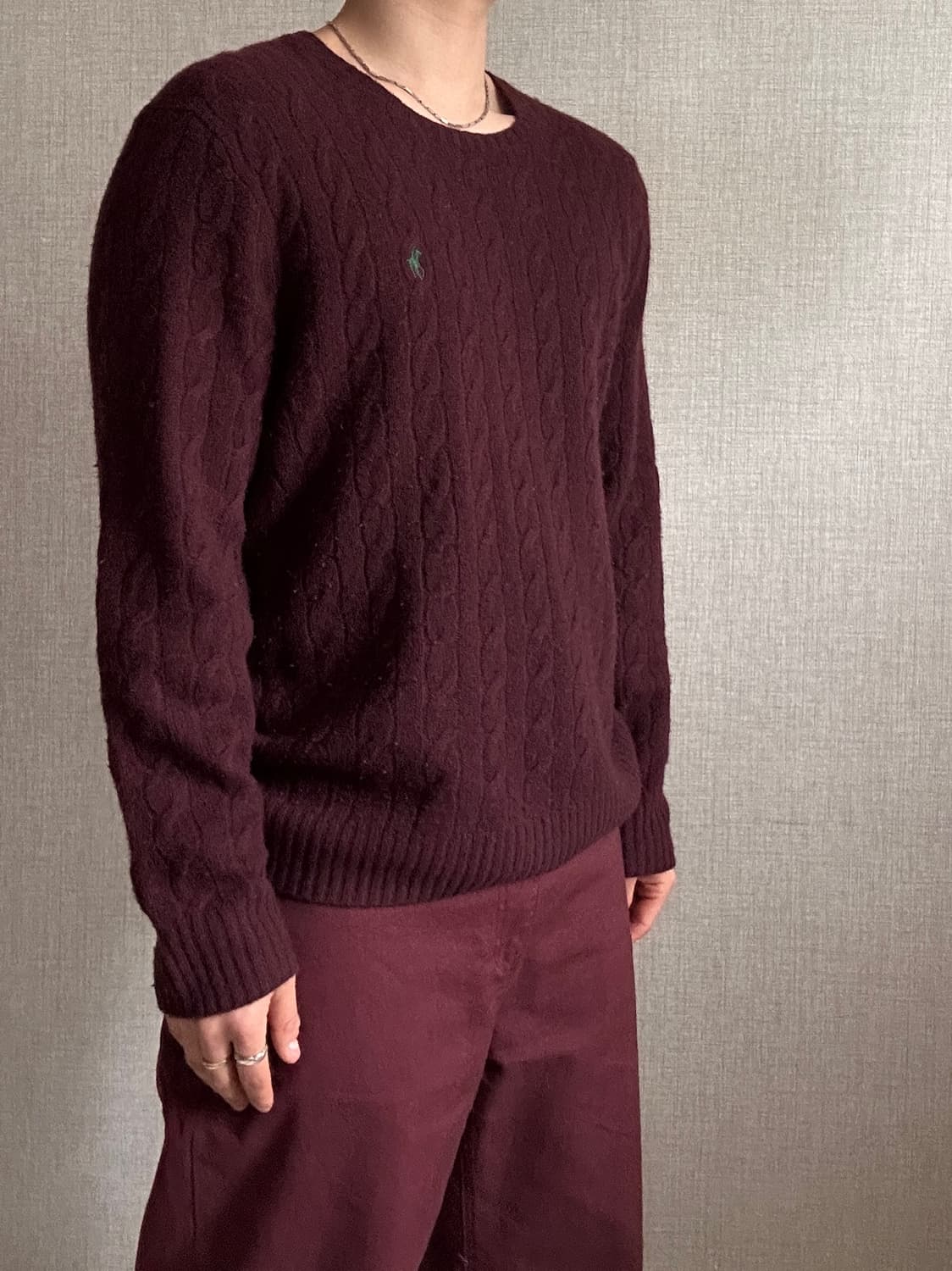 폴로 랄프로렌 꽈배기 버건디 울 니트 상품이미지2