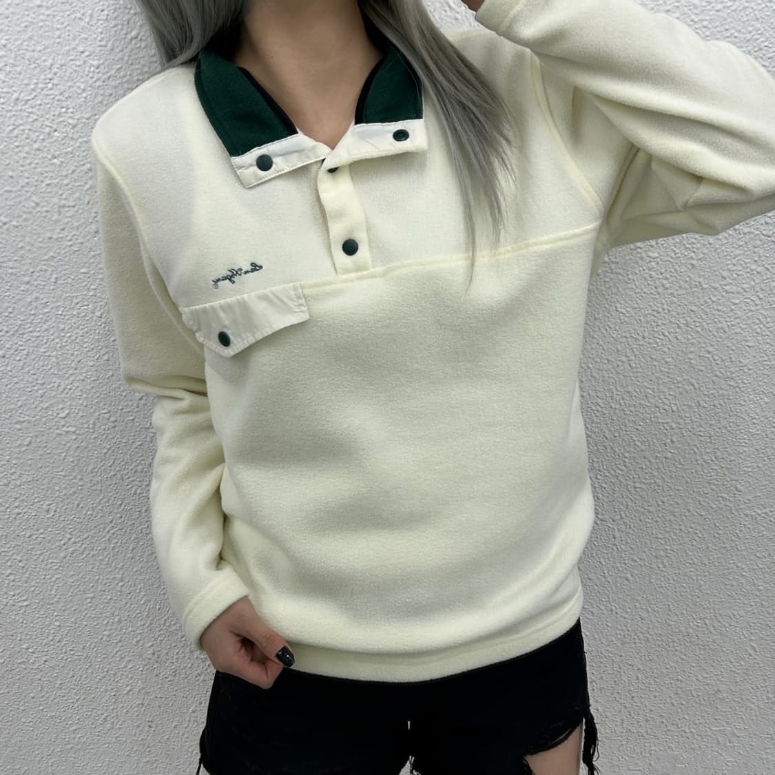 벤호건 아이보리 그린버튼 후리스 반집업 100 상품이미지1