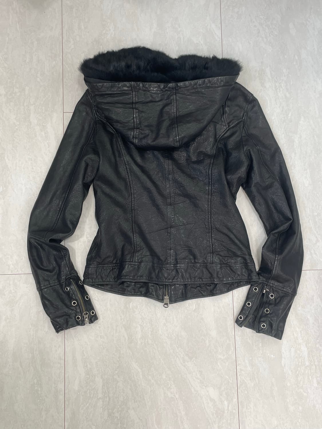 SYSTEMATIC 시스테마틱 퍼 트리밍 후드 레더 자켓 상품이미지3