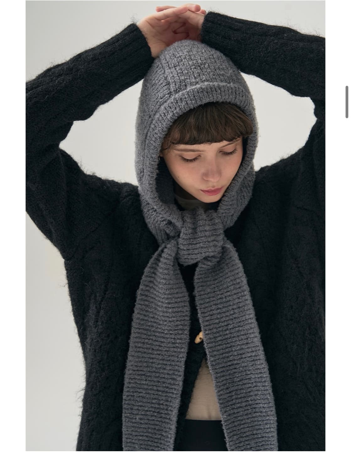 (새상품)(GREY) 드로우핏 우먼 부클 타이 머플러 바라클라바 상품이미지5