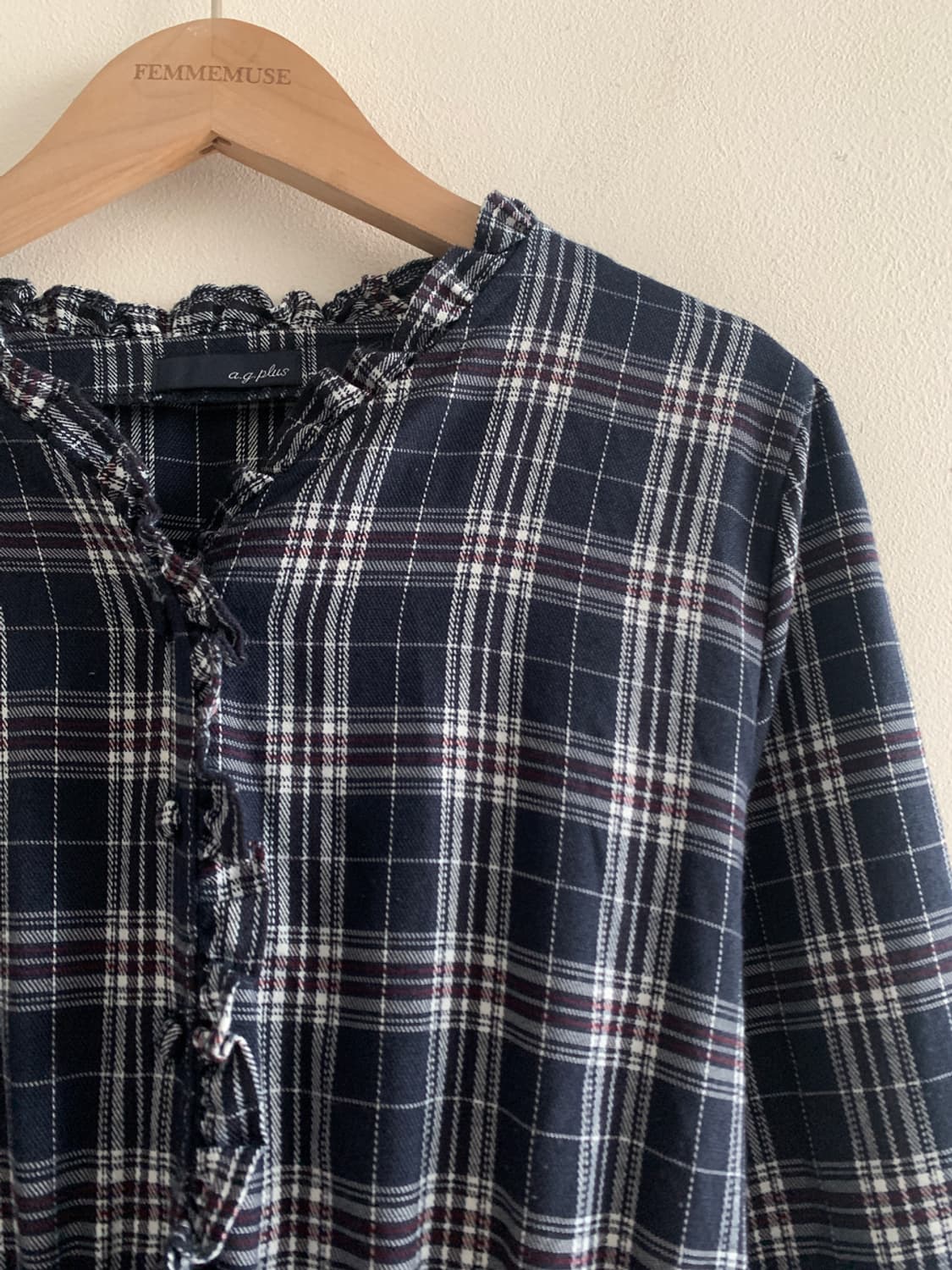 Check Frill Ribbon Dress(Navy) 상품이미지3