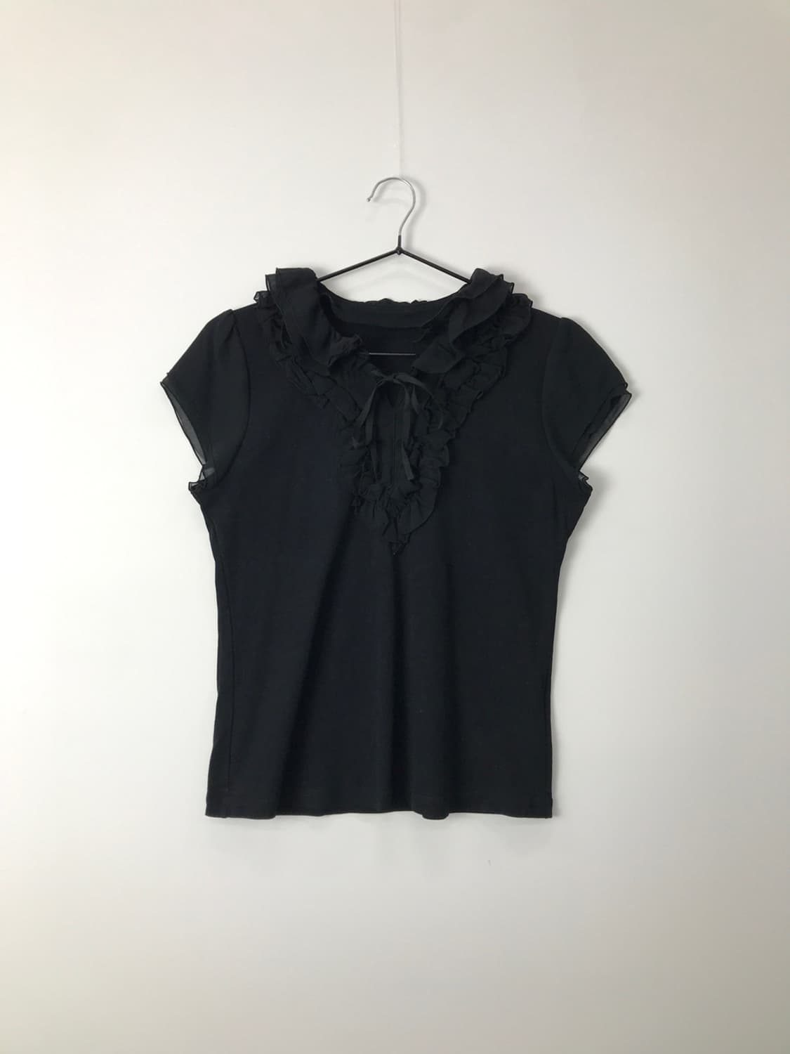 Jpn Frill Ribbon Black Blouse Top 상품이미지4